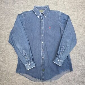 Polo Country Ralph Lauren Denim Shirt Mens XL Blue Button Up Thick Collared